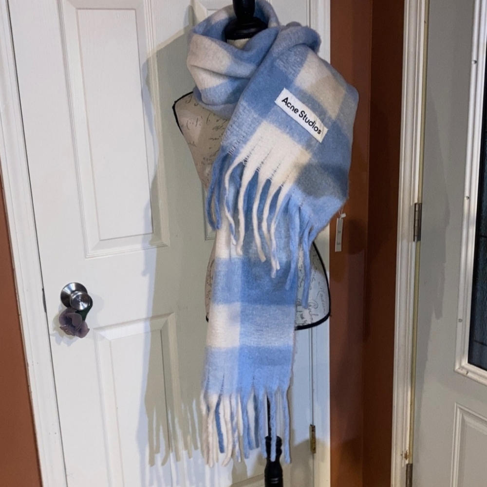 Acne Studios Blue and White Plaid Scarf